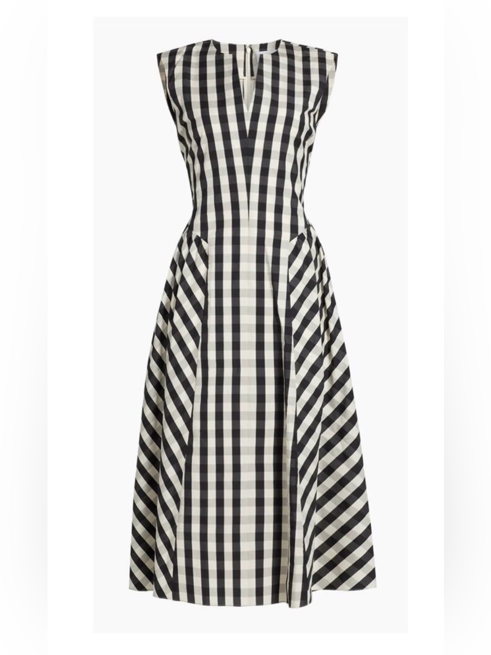 Tanya Taylor Midi Dress Black Gingham Silk Cotton Blend Sleeveless size 10 (flaw
